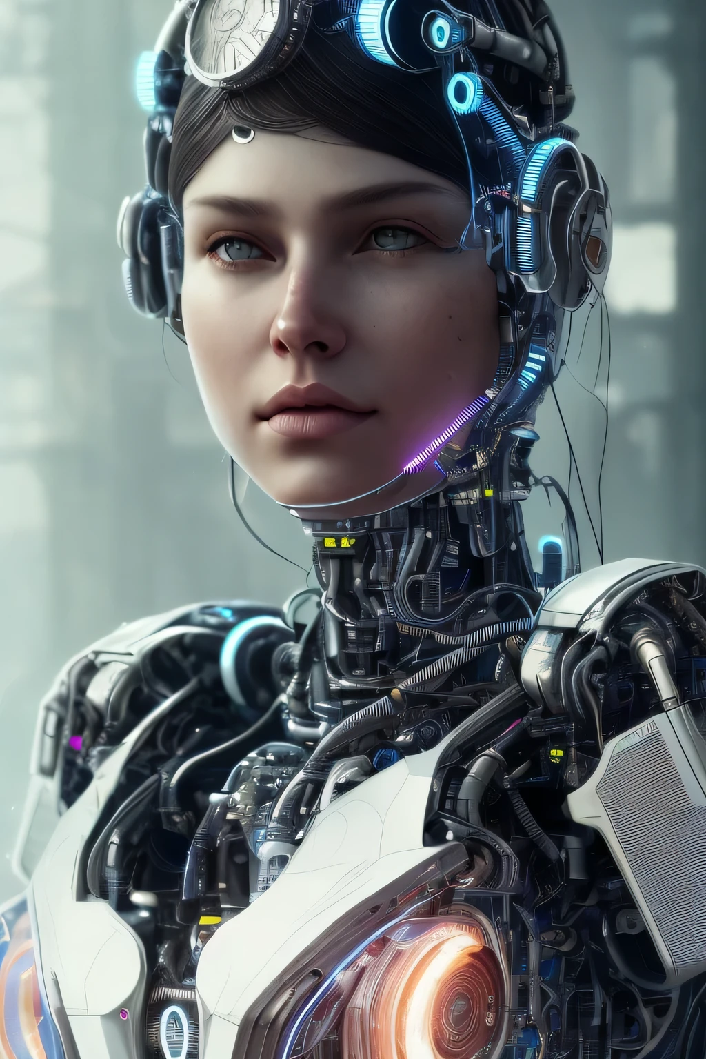 full body cyborg| full-length portrait| detailed face| symmetric| steampunk| cyberpunk| cyborg| intricate detailed| to scale| hyperrealistic| cinematic lighting| digital art| concept art| mdjrny-v4 style