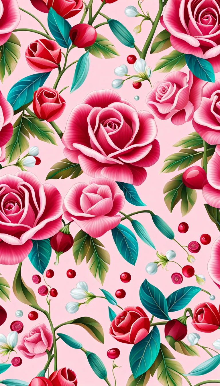 Seas of ((SUGAR CANE IN CANDY LAND)) ((ASSORTED CANDY WORLD)) In the (PINK BACKGROUND:2.0) — ocean breeze, sun-bleached driftwood, and a touch of salty sea air. ((GOLDEN stars)) colorful BERRIES, ((WHITE JASMINE)) jewels, ((COLORFUL butterfly)), ((GREEN LEAFY FLORA)), (strawberry), BLUE rose, cherry || (embroidery) seamless pattern, fruit, butterfly, diamond, pearls, Best quality, masterpiece, ultra high res, (photo realistic:1.4), surrealism, dream-like, ((abstract art)), vector arts, ((ROSE JEWEL)) a close up of a JASMINE pattern, FLOWER wallpaper, ornate FLOWER, FLOWER pattern, FLOWER explosion, FLOWER! intricate, FLOWER JEWELs colorful, chinoiserie pattern, VECTOR wallpaper, FLOWERrenewal, with colorful JEWELs and plants, FLOWERdream, garden JEWELs pattern, FLOWER patterned skin, FLOWER design, FLORAL motives, boho FLORAL vines, (8k, RAW photo, best quality, masterpiece:1.2, Sharp image, vector)