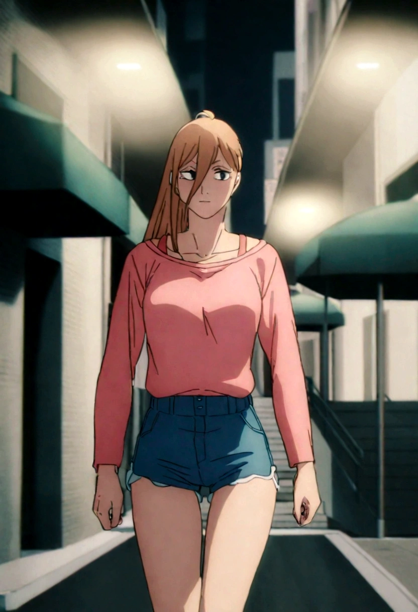 1 garora, wearing a short pink blouse showing almost everything,in short shorts walking in the city