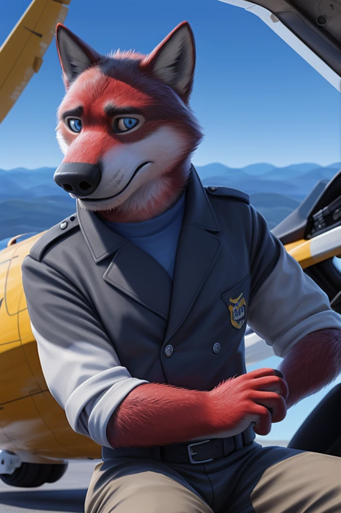 Ivan Fedorovich Wolfbach (Novosibirsk) ,tall handsome, wolf,young, 24 years, brown fur,Kind,(red body:1.3),beautiful blue eyes,Novosibirsk,dressed,civil aviation pilot uniform,White shirt,commander's epaulettes, black tie, trousers,airline pilot, commander's cap, trousers,canine, wolf, detailed fur, male, second, paw pads, finger claws,At the viewer, 5 fingers, paws, 5 fingers, smile, wrist watch, т nextel,by xenoforge, (difficult, high detail, digital photography, soft focus, RAW,goes for a walk, ,Very close to the camera,airport,Novosibirsk, smile, good mood, positive, Very close to the camera, plaid shirt, At the hairdresser, without hair,captain's epaulets, White shirt, black tie, trousers,
Photorealism, realistic, photorealistic, digital style, Subsurface scattering,I look at the viewer,is sitting, looks at the mirror, men's cosmetics, perfume perfumery, plaid shirt,
masterpiece, Best quality, ultra realistic, 8 thousand.)