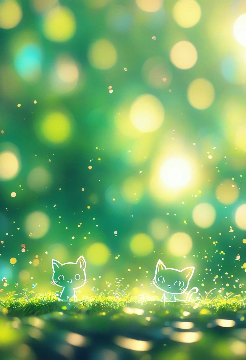 wallpaper，32k，Cartoon Animals Close-up Green Background、Blurred dream pictures、Strong bokeh effect