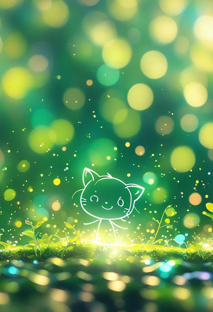 wallpaper，32k，Cartoon Animals Close-up Green Background、Blurred dream pictures、Strong bokeh effect