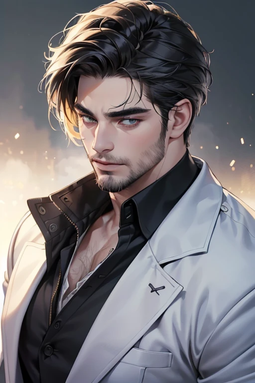 (best quality,4k,8k,highres,masterpiece:1.2),ultra-detailed,(realistic,photorealistic,photo-realistic:1.37),30 year old man,3 day beard,handsome anime,portraits,strong,masculine,dark hair,sharp jawline,mesmerizing eyes,perfectly styled hair,cool anime outfit,confident expression,vibrant colors,dynamic lighting
