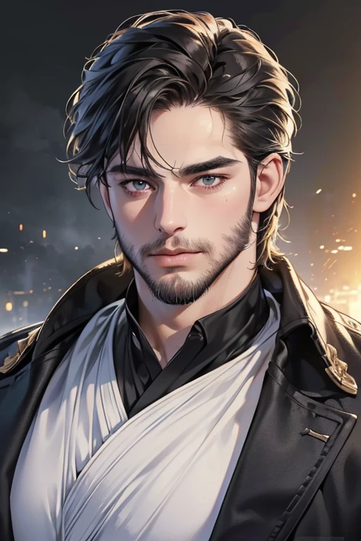 (best quality,4k,8k,highres,masterpiece:1.2),ultra-detailed,(realistic,photorealistic,photo-realistic:1.37),30 year old man,3 day beard,handsome anime,portraits,strong,masculine,dark hair,sharp jawline,mesmerizing eyes,perfectly styled hair,cool anime outfit,confident expression,vibrant colors,dynamic lighting