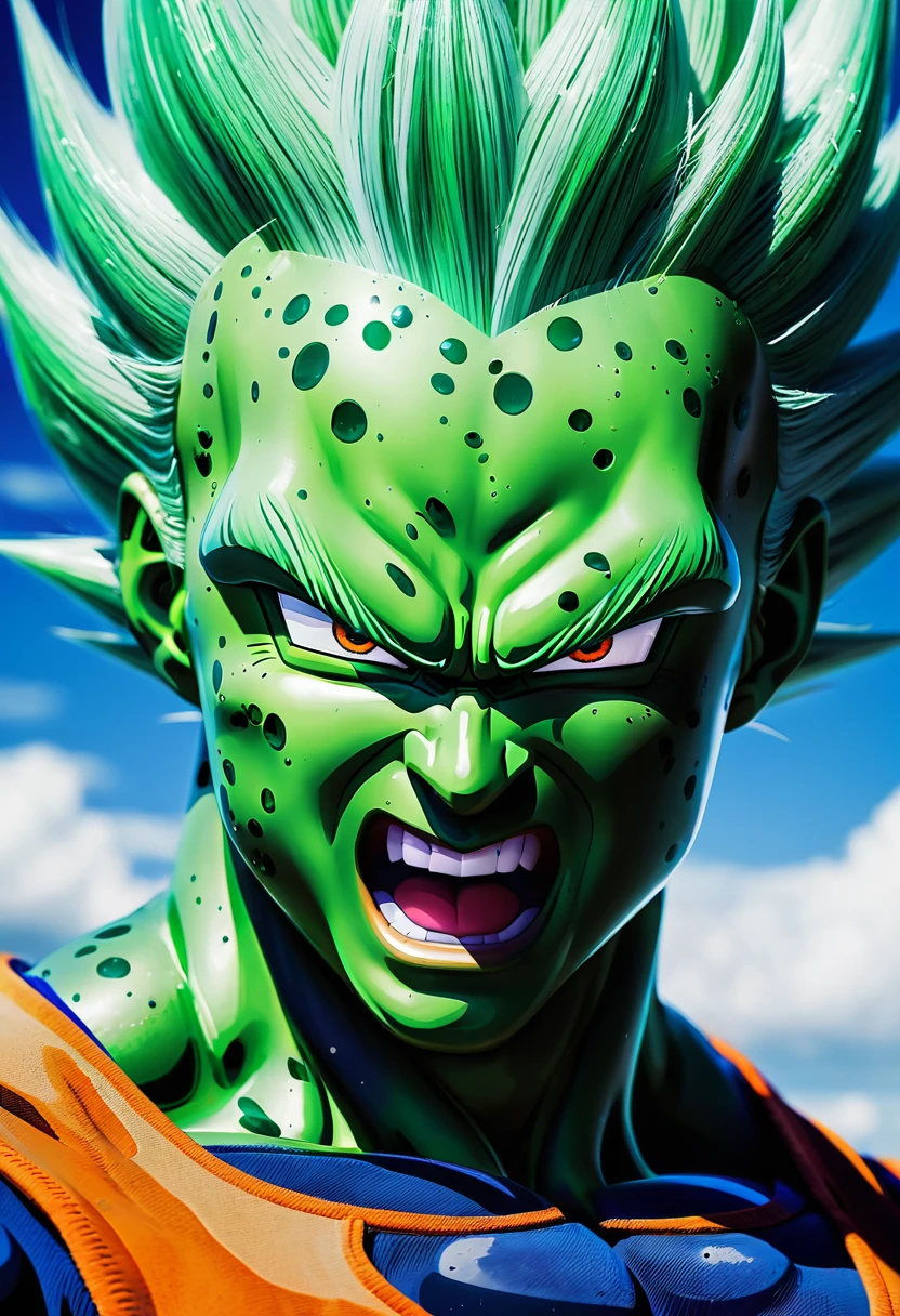 (((Very close up (((imperfect cell))),((Surreal and cinematic images))),(((Color Splash Images))),(((Front Images))),(((Dragon Ball Z)))