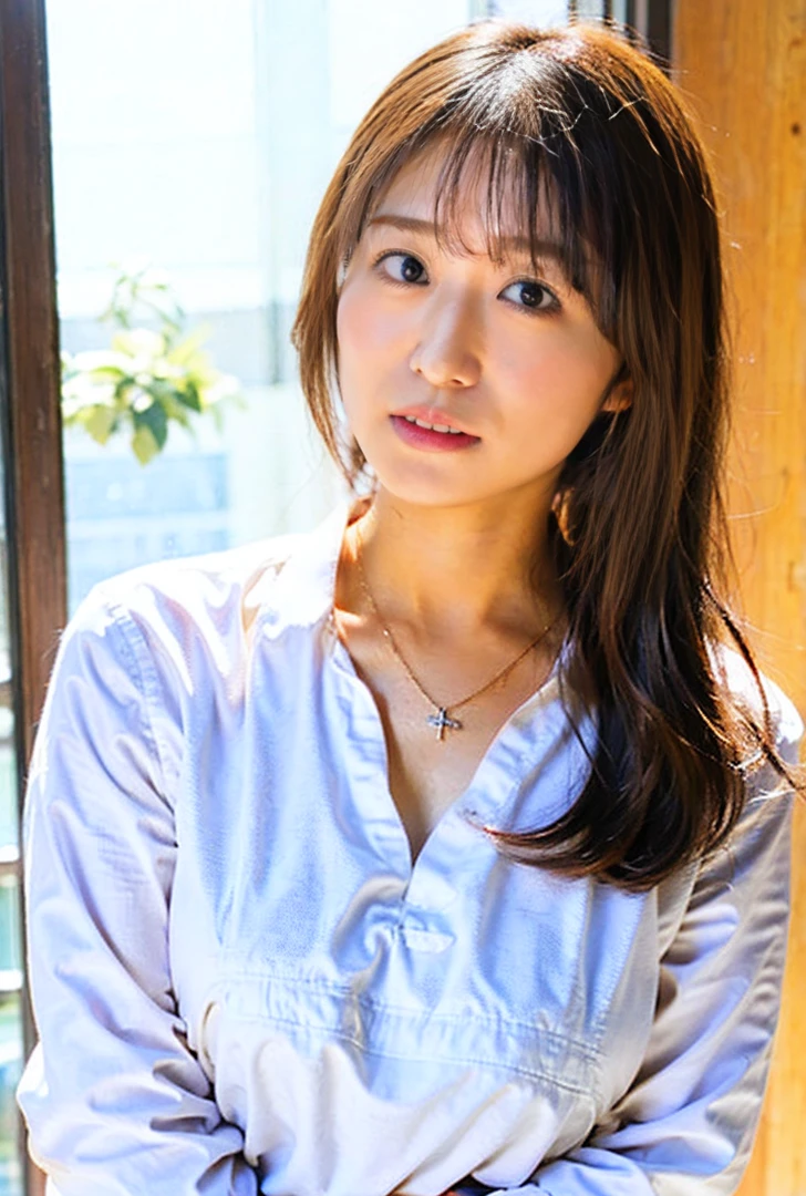 ((Eyes light up、服の上からでもわかるBig Breasts、Blushing、Both hands are in front of the belly button、A photo of panties visible through a short polo shirt、Roll up your shirt with your hands、She is wearing a white polo shirt and luxurious white panties.、:1.4))、In the living room、Length Cream Hair Color、Her huge breasts are obvious even through her clothes...、Small earrings、Light brown hair color、:1.4))、Shiny Hair、Light beige hair color、Background Blur、Light brown hair、{{Cowgirl Shot}}、((Close-up shot from the waist up、Big Breasts:1.4))、Big Breasts、にっこりsmile、服からでも分かるBig Breasts、Cowboy Shot、素敵なsmile、((Revealing clothing))、Full body photo、ring、Tuck your hair behind one ear、Silver Necklace、smile、Caustics、Highly detailed photos、Big Breasts、Super no makeup、(8K、RAW Photos、Highest quality、masterpiece:1.2)、(Realistic、Realistic)、1 Girl、((Big Breastsショートヘア、Looking into the camera:1.4))、Hair blowing in the wind