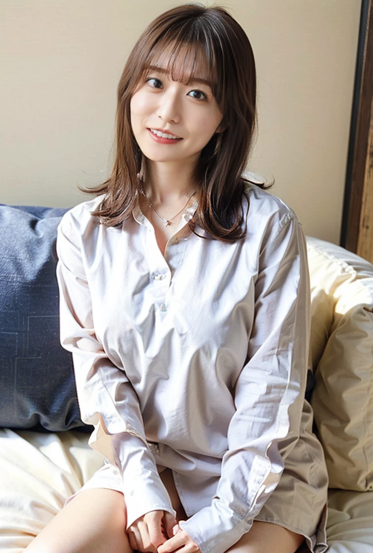 ((Eyes light up、服の上からでもわかるBig Breasts、Blushing、Both hands are in front of the belly button、A photo of panties visible through a short polo shirt、Roll up your shirt with your hands、She is wearing a white polo shirt and luxurious white panties.、:1.4))、In the living room、Length Cream Hair Color、Her huge breasts are obvious even through her clothes...、Small earrings、Light brown hair color、:1.4))、Shiny Hair、Light beige hair color、Background Blur、Light brown hair、{{Cowgirl Shot}}、((Close-up shot from the waist up、Big Breasts:1.4))、Big Breasts、にっこりsmile、服からでも分かるBig Breasts、Cowboy Shot、素敵なsmile、((Revealing clothing))、Full body photo、ring、Tuck your hair behind one ear、Silver Necklace、smile、Caustics、Highly detailed photos、Big Breasts、Super no makeup、(8K、RAW Photos、Highest quality、masterpiece:1.2)、(Realistic、Realistic)、1 Girl、((Big Breastsショートヘア、Looking into the camera:1.4))、Hair blowing in the wind
