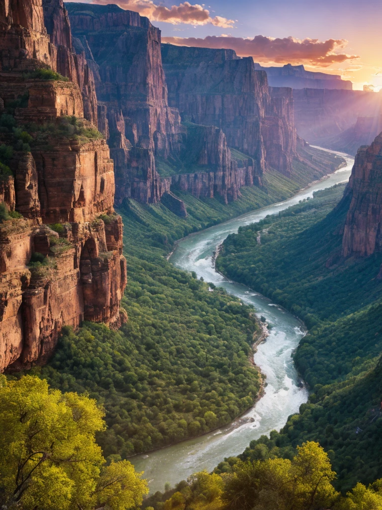 River View, flowing through the valley, Against the background of the mountain, Sunset in the valley, mountains river trees, Green River Photos, stunning landscape image, Landscapes of the American West, mystical setting, Mysterious canyon streams, Stunning landscape, mountains and rivers, 4K безмятежный, Mark Adams, canyon background, Scott Gustafson, Magnificent landscapes,HDR,8k render.extrarealistic landscape