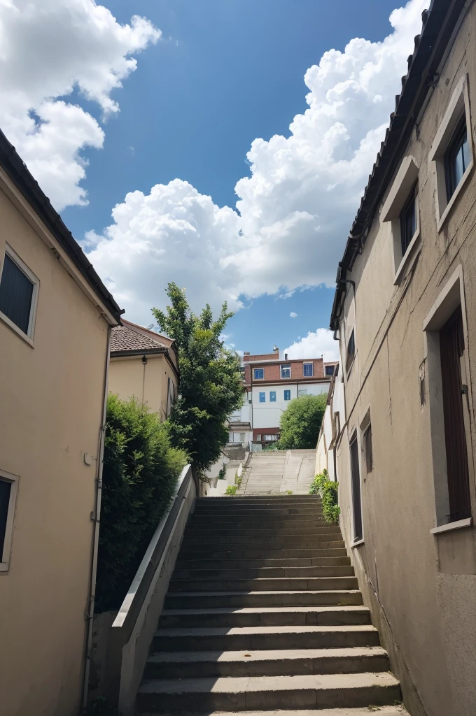 A sky where in the center there is a staircase made of cloud