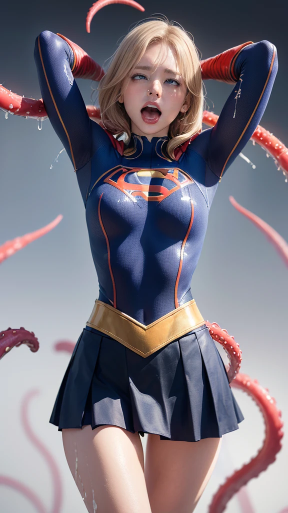 (8k、Highest quality、masterpiece:1.2)、(Realism、Photorealistic:1.37)、Ultra high definition、(Highest quality)、(masterpiece)、Supergirl trapped by tentacles、(Perfect fit body、Perfect fit、Perfect Thighs)、(((Wearing the Supergirl suit、skirt、Damaged、Torn、Thighs in Torn clothes、 Exposed arms)))、Long Hair、Long Hair、(((Tattered clothes、Too much exposure、Torn clothes、引き裂かれたskirt、ボロボロのskirt、White liquid all over the body、White liquid sticks to the body、 on the face、胸に白colorの液体、)))、(((The background is a prison、Hands clasped behind head、Surrounded by tentacles、The body is connected by many tentacles.、Hands bound by tentacles、The legs are tied with tentacles、Tentacles groping the whole body、color々Mature woman posing))),(Open your mouth、Scream、painでうめき声をあげる, painを感じ, Flowing Tears:1.5), pain, I&#39;m in pain and crying、A meat stick is stuck in his crotch、