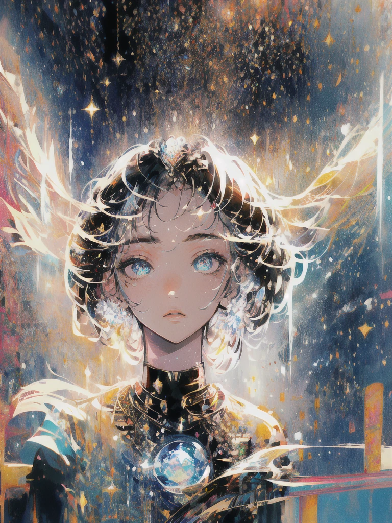 ((masterpiece, highest quality, Super detailed, High resolution)), alone, beautiful girl, shining eyes, perfect eyes, , black white gold theme,