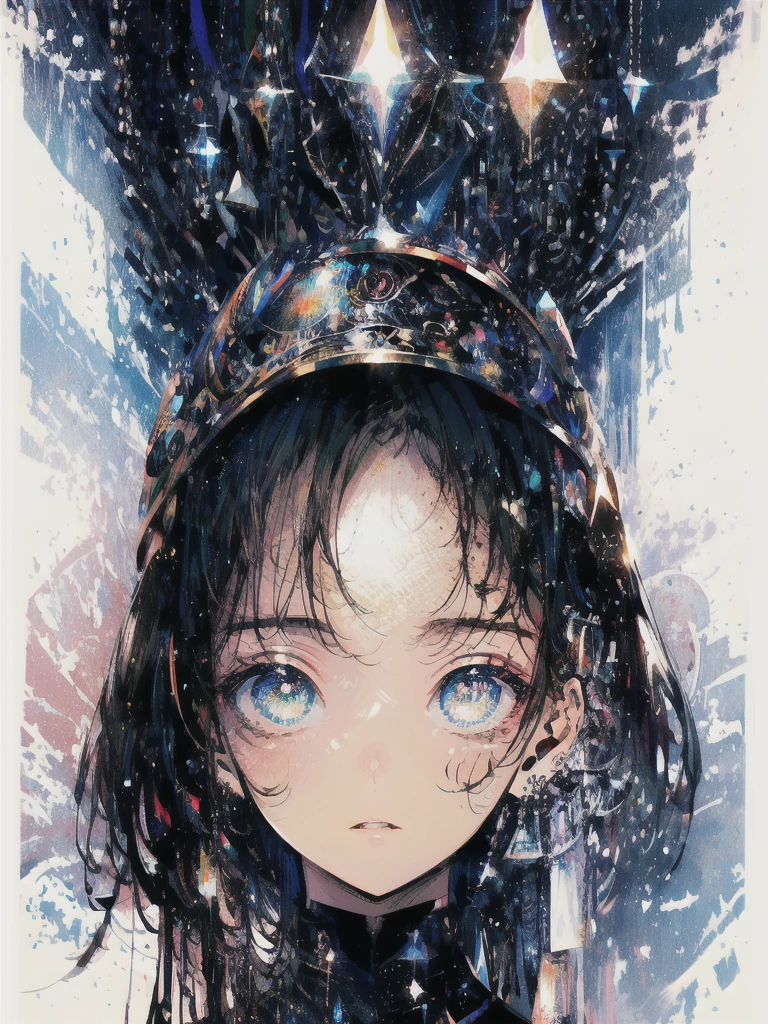 ((masterpiece, highest quality, Super detailed, High resolution)), alone, beautiful girl, shining eyes, perfect eyes, 15 years old, black white gold theme,