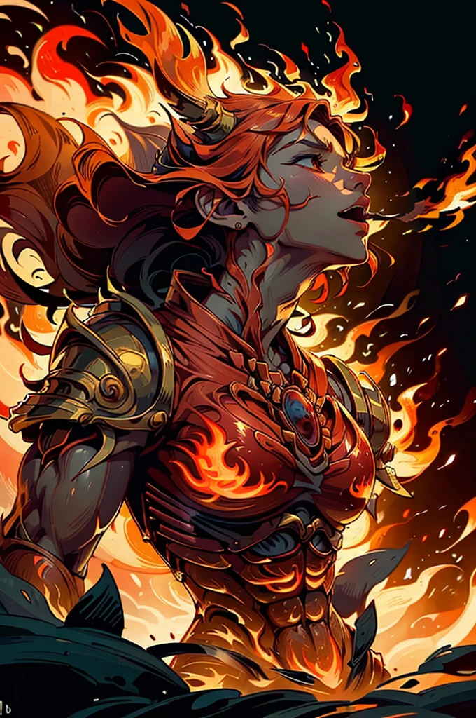 A fire spirit, being made of fire, looking up, A dynamic and cinematic portrait of a being made entirely of fire, with the entire figure composed of vibrant and detailed flames.