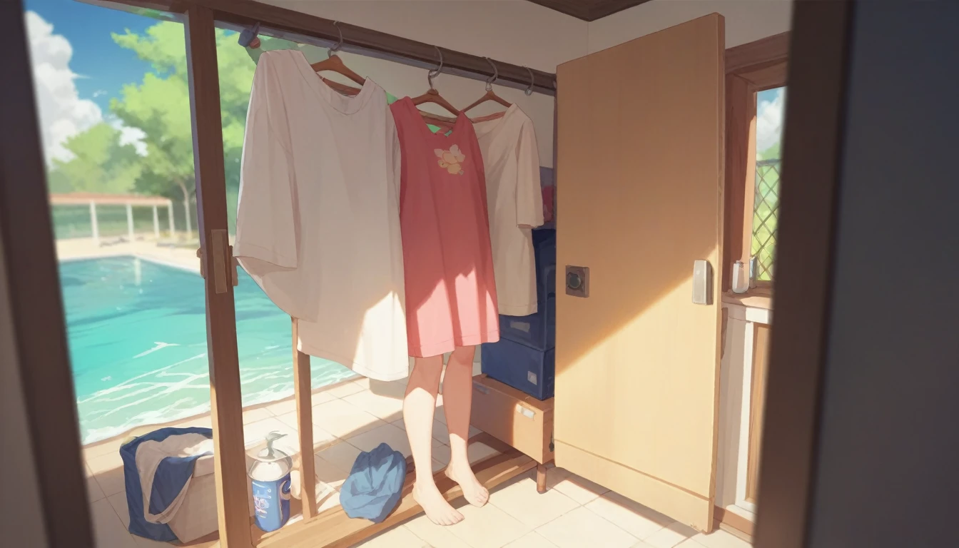 Girl watching TV、summer vacation、Hang the laundry out to dry