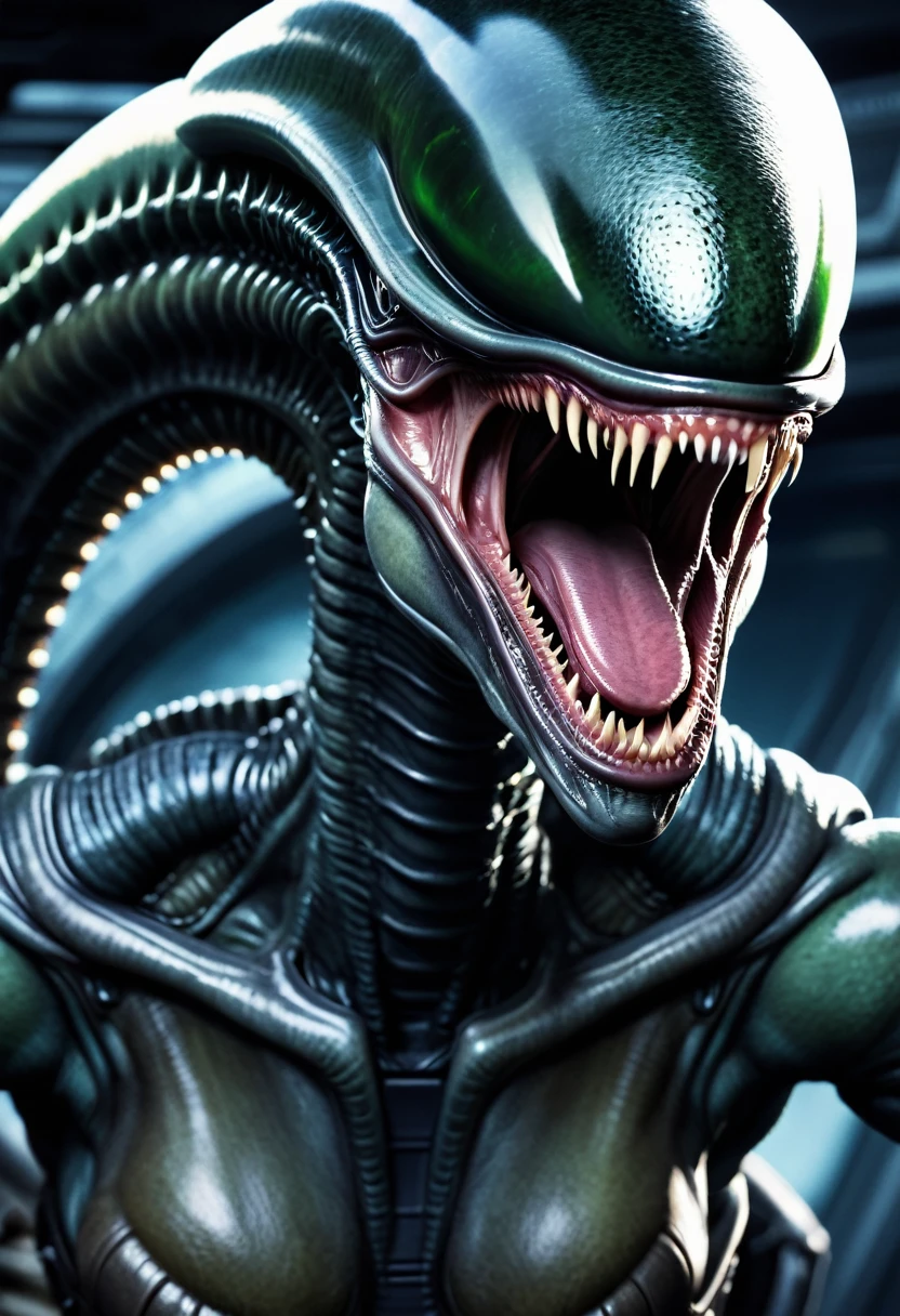 (((Very close up (((Xenomorph Alien the eighth passenger fusion Cell imperfect))),((Surreal and cinematic images))),(((Color Splash Images))),(((Front Images))),(((Dragon Ball Z)))
