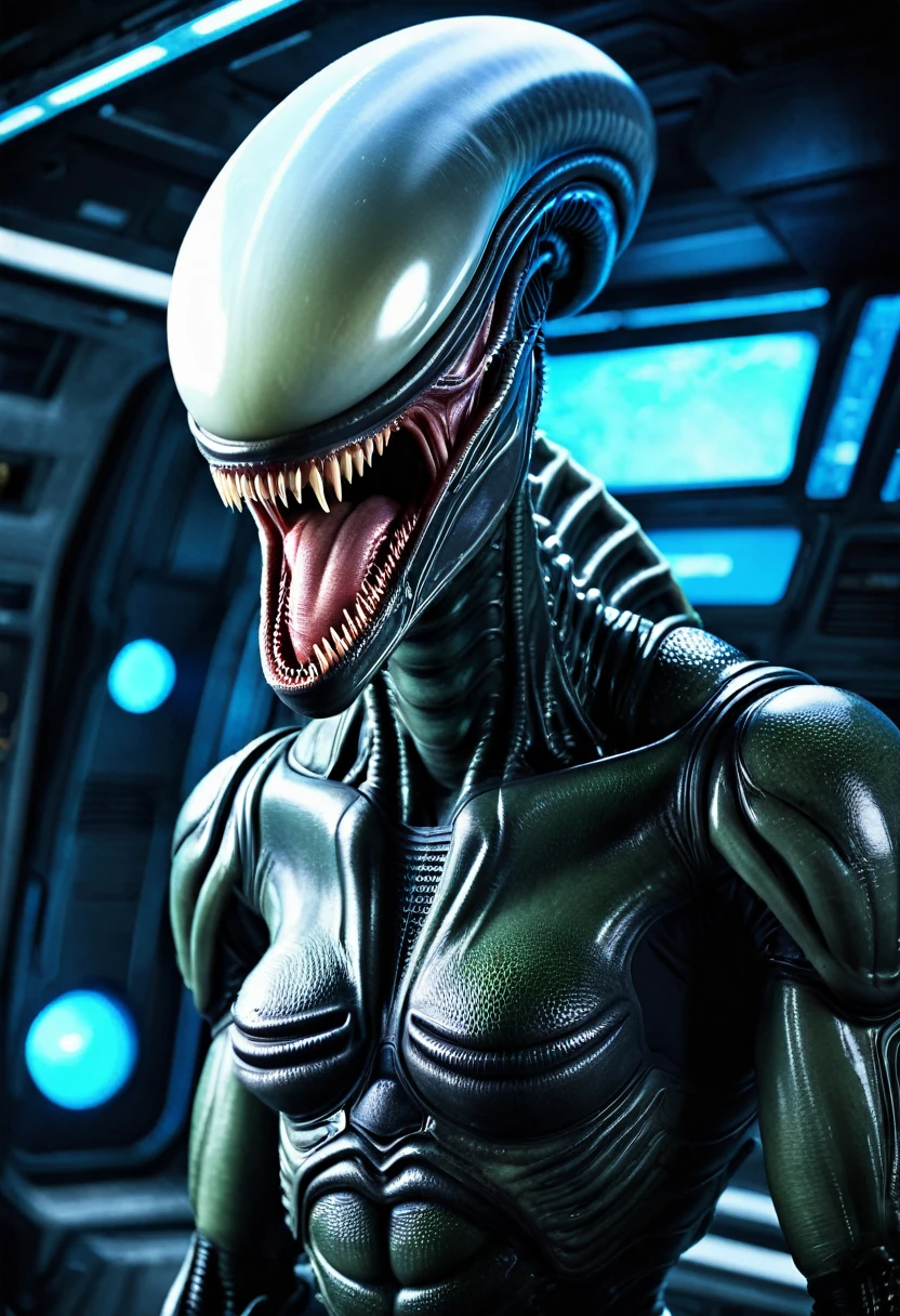 (((Very close up (((Xenomorph Alien the eighth passenger fusion Cell imperfect))),((Surreal and cinematic images))),(((Color Splash Images))),(((Front Images))),(((Dragon Ball Z)))