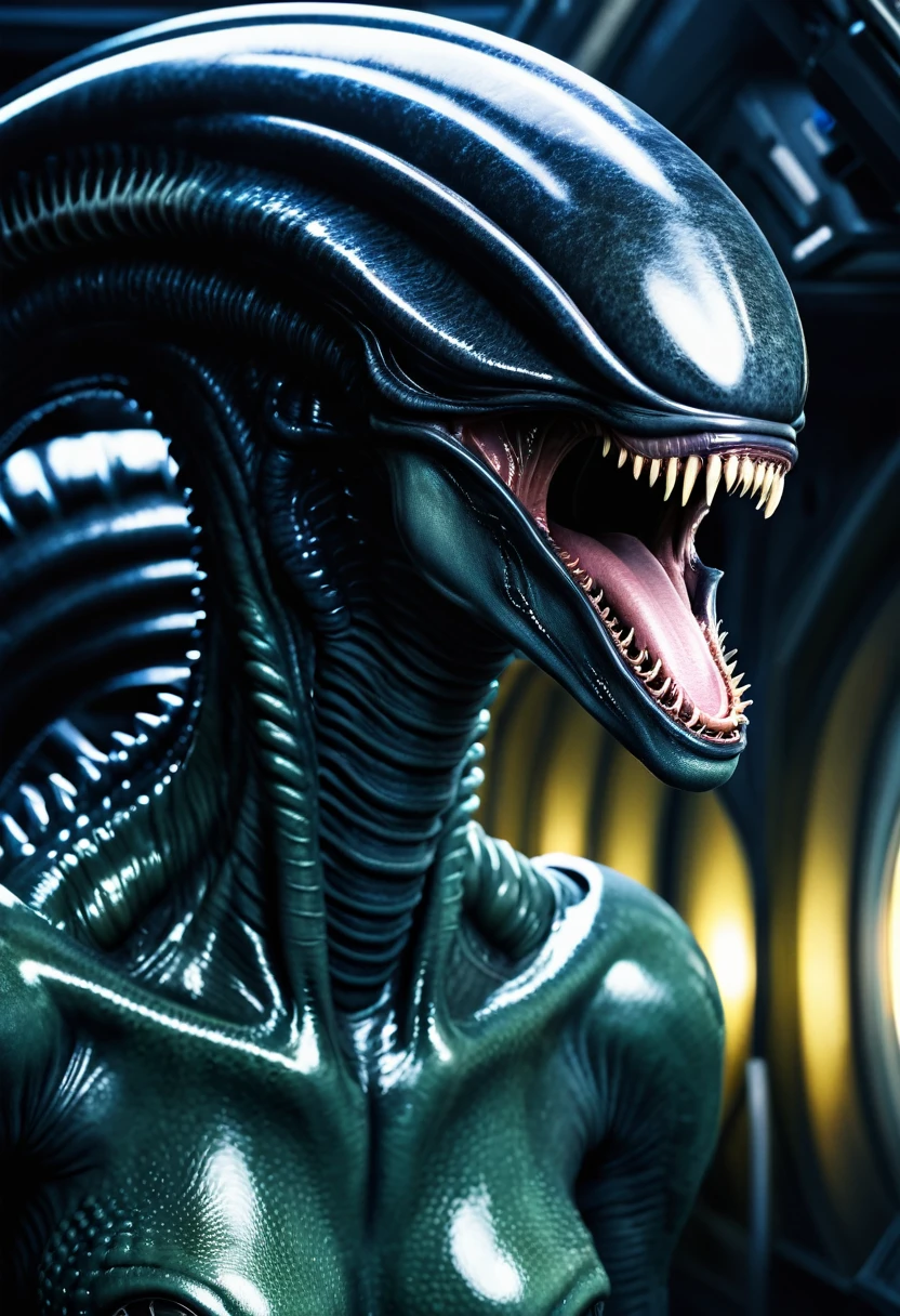(((Very close up (((Xenomorph Alien the eighth passenger fusion Cell imperfect))),((Surreal and cinematic images))),(((Color Splash Images))),(((Front Images))),(((Dragon Ball Z)))