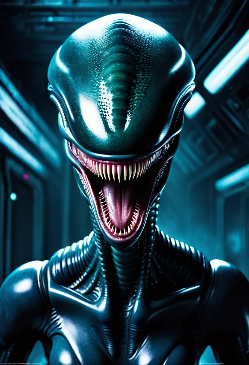 (((Very close up (((Xenomorph Alien the eighth passenger fusion Cell imperfect))),((Surreal and cinematic images))),(((Color Splash Images))),(((Front Images))),(((Dragon Ball Z)))