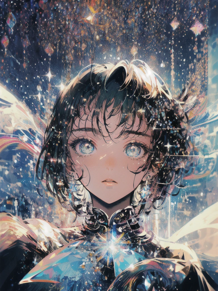 ((masterpiece, highest quality, Super detailed, High resolution)), alone, beautiful girl, shining eyes, perfect eyes, 15 years old, black white gold theme,