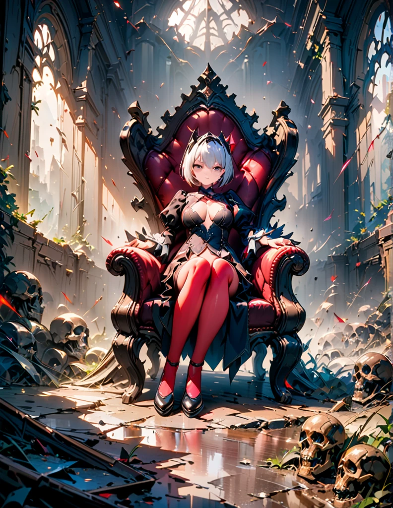 quality(8k wallpaper of extremely detailed CG unit, ​masterpiece, hight resolution, top-quality, top-quality ,hyper realisitic, digitial painting,increase the resolution,RAW photos，best qualtiy,highly detailed,the wallpaper),BREAK,8K, succubus qween, sitting on throne, skeleton troops, glowing runes on walls, 