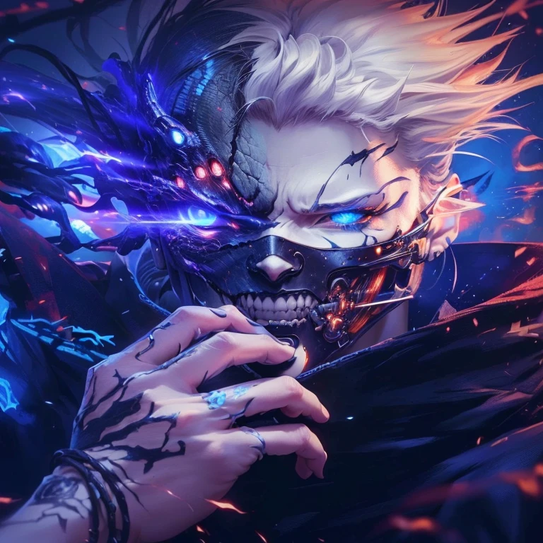 a close-up of a person with a scary face and a hand, avatar image, detailed anime digital art, horrific digital art, epic anime art, digital cyberpunk - anime art, 4K anime art wallpaper, 4k anime art wallpaper, cyberpunk anime digital art, anime wallpaper 4k, anime wallpaper 4k, anime wallpaper 4k, 坏蛋动漫8 K