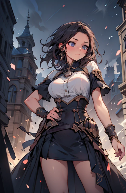 a beautiful woman with radiant eyes, a warm embrace, a bright smile, large full breasts, a mini skirt, black outfit,high quality, 8k, photorealistic, masterpiece, dramatic lighting, cinematic composition, intricate details, alluring expression, elegant pose, graceful movements