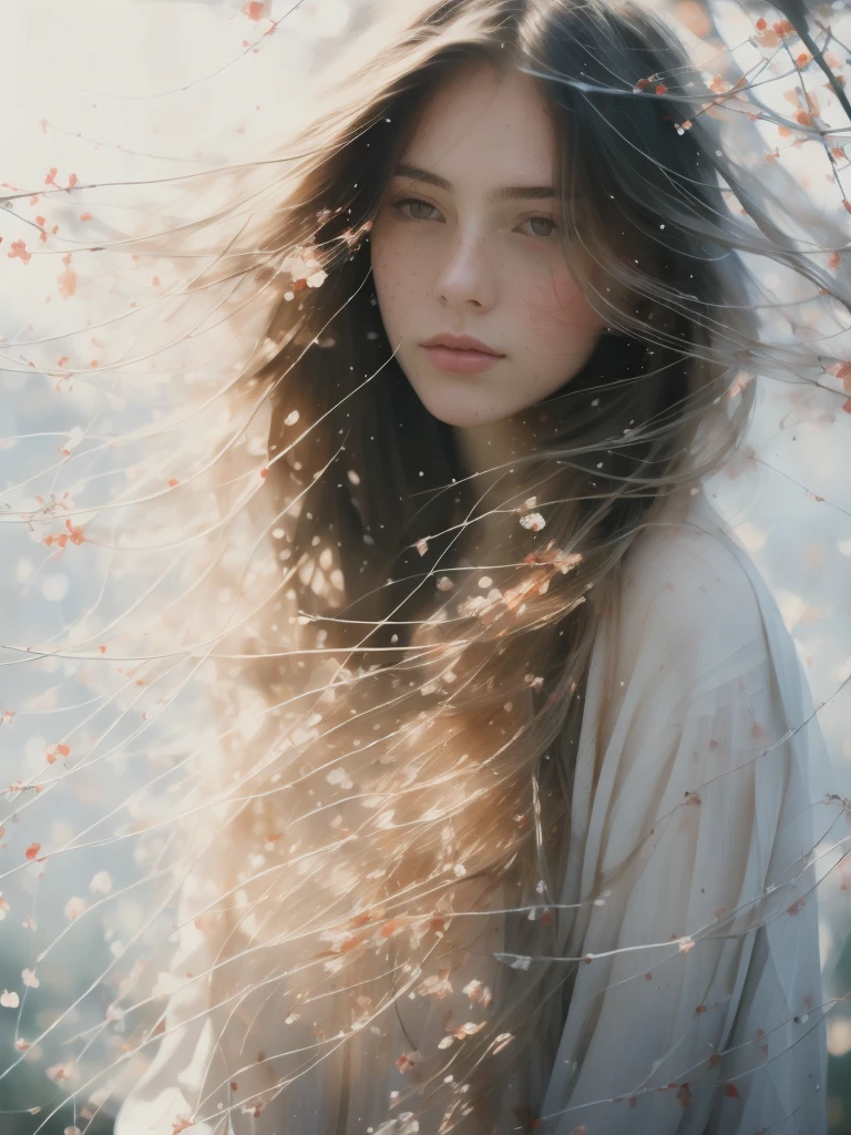 A painting by mse,a woman by agnes cecile, Luminous design, Soft colors, Ink drops, Autumn Lights