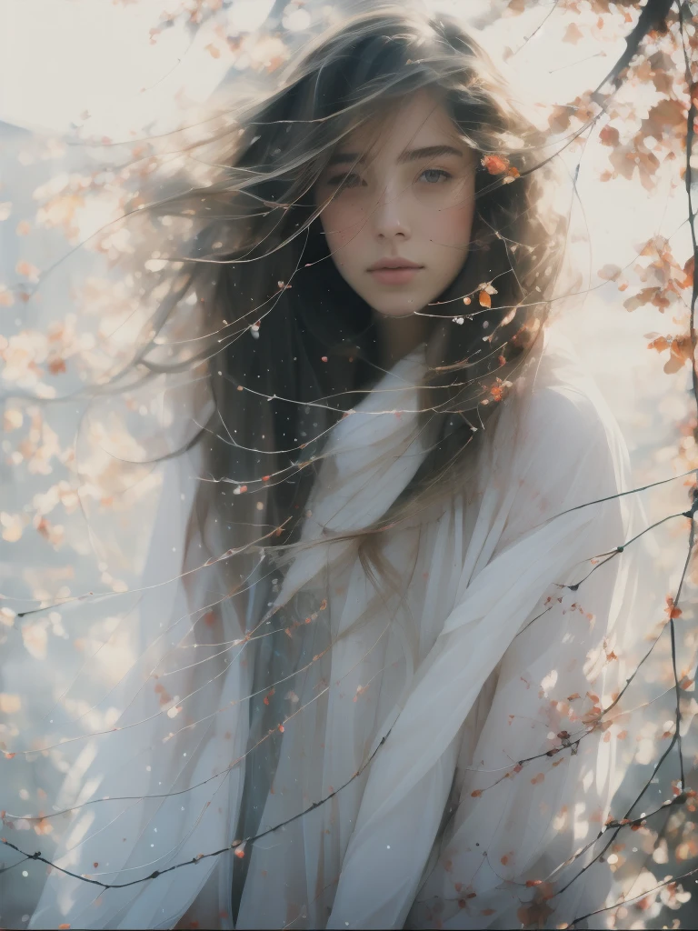A painting by mse,a woman by agnes cecile, Luminous design, Soft colors, Ink drops, Autumn Lights