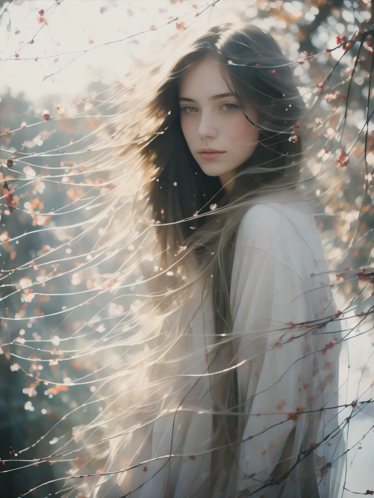 A painting by mse,a woman by agnes cecile, Luminous design, Soft colors, Ink drops, Autumn Lights