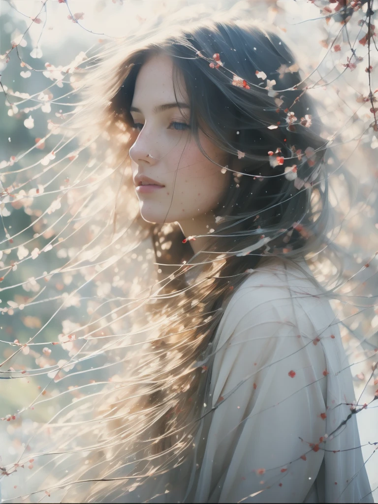 A painting by mse,a woman by agnes cecile, Luminous design, Soft colors, Ink drops, Autumn Lights