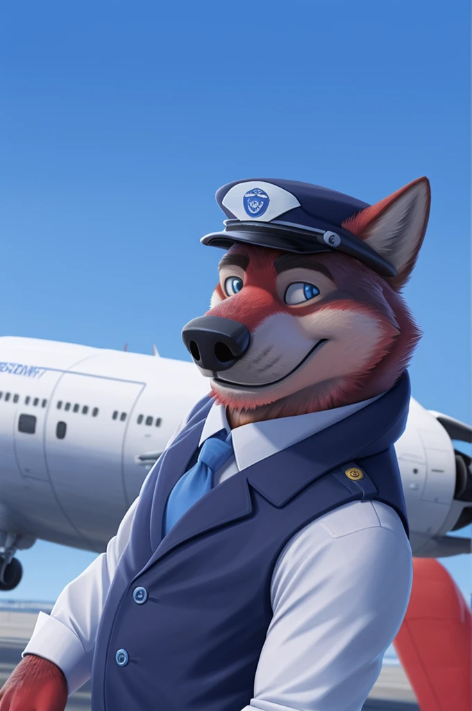 Ivan Fedorovich Wolfbach (Novosibirsk) ,tall handsome, wolf,young, 24 years, brown fur,Kind,(red body:1.3),beautiful blue eyes,Novosibirsk,dressed,civil aviation pilot uniform,White shirt,epaulets командира, черный tie, trousers,airline pilot, commander's cap, trousers,canine, wolf, detailed fur, male, second, paw pads, finger claws,At the viewer, 5 fingers, paws, 5 fingers, smile, wrist watch, т nextel,by xenoforge, (difficult, high detail, digital photography, soft focus, RAW,goes for a walk, ,Very close to the camera,airport,Novosibirsk, smile, good mood, positive, Very close to the camera, plaid shirt, At the hairdresser, without hair, epaulets captain,
Photorealism, realistic, photorealistic, digital style, Subsurface scattering,I look at the viewer,стоит White shirt, epaulets, captain, trousers, tie, next to a Boeing 747 400 plane, close to the camera, smile, civil aviation pilot uniform,
masterpiece, Best quality, ultra realistic, 8 thousand.)