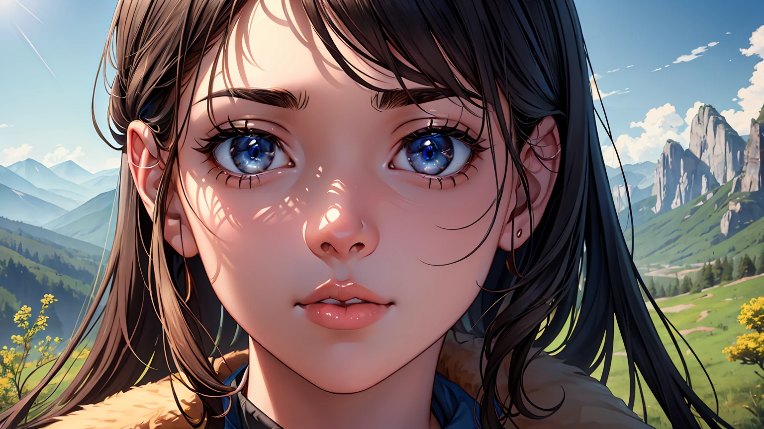 a brown-skinned girl with black hair and a white boy with blonde hair riding mountain bikes on a mountain trail, beautiful detailed eyes, beautiful detailed lips, extremely detailed eyes and face, long eyelashes, (best quality,4k,8k,highres,masterpiece:1.2),ultra-detailed,(realistic,photorealistic,photo-realistic:1.37),landscape,vivid colors,natural lighting,adventure,outdoor,summer