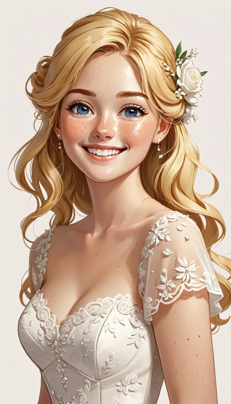 Western、Girl、bride、Subjective、Blonde、Freckles、Simple Background、smile。