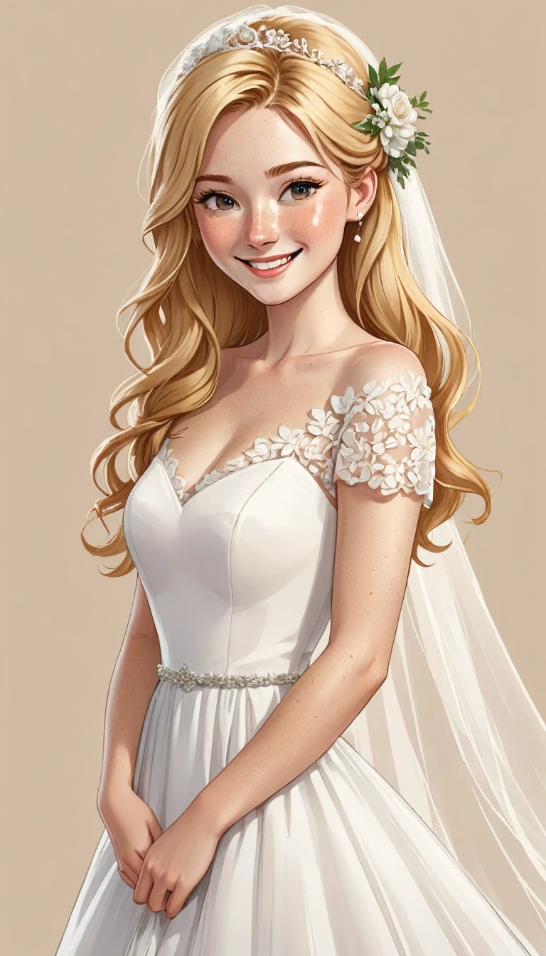 Western、Girl、bride、Subjective、Blonde、Freckles、Simple Background、smile。