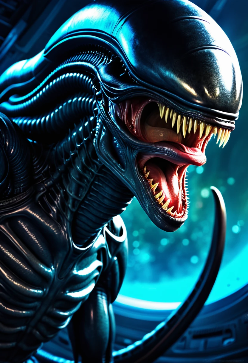 (((Very close up (((Xenomorph Alien the eighth passenger fusion Cell imperfect))),((Surreal and cinematic images))),(((Color Splash Images))),(((Front Images))),(((Dragon Ball Z)))