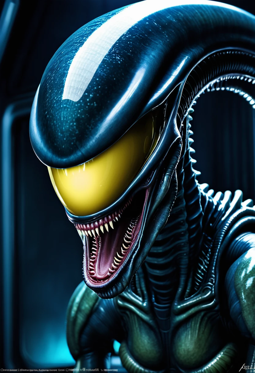 (((Very close up (((Xenomorph Alien the eighth passenger fusion Cell imperfect))),((Surreal and cinematic images))),(((Color Splash Images))),(((Front Images))),(((Dragon Ball Z)))