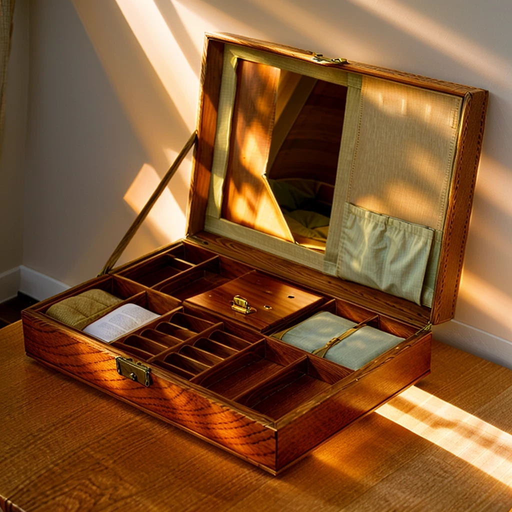In this cozy room,A ray of sunlight shone through the half-drawn curtains on the table,Let the wood grain on the watch storage box shine with a faint luster。There was a calm and peaceful atmosphere in the air around them。There are several still lifes hanging on the walls of the room,It adds a touch of elegance to the space。And on the other side of the room,The half-open window lets in the breeze,The pages on the small desk by the window turned in the wind,This quiet scene gives a sense of tranquility and comfort。