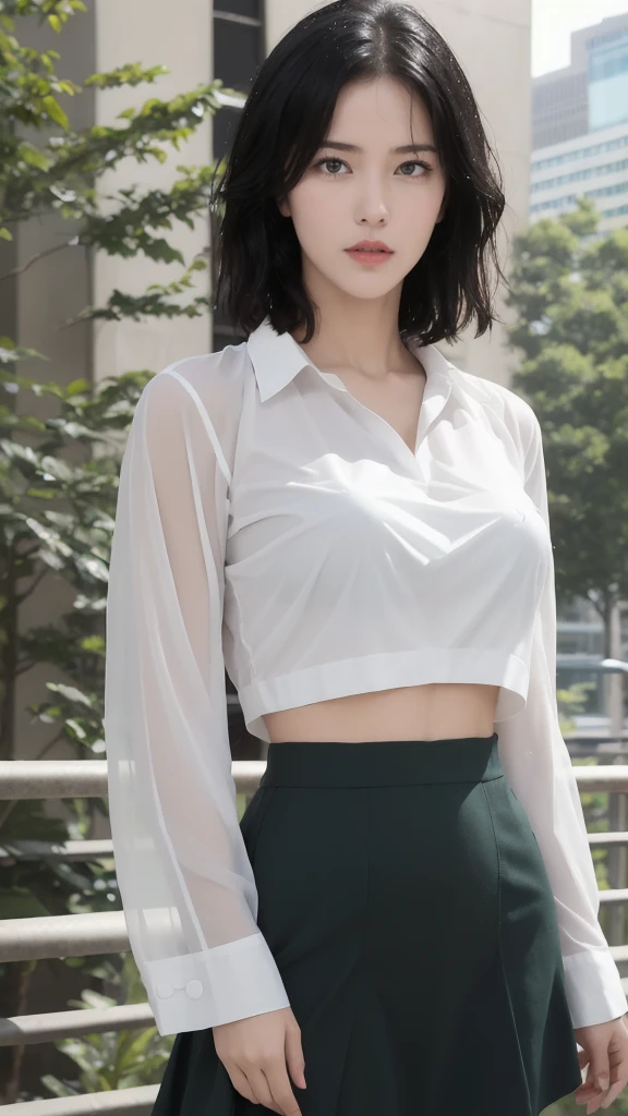 (Highest quality、4K、masterpiece: 1.3)、Beautiful woman、One girl、(chest、Attractive body: 1.2)、Abdominal muscles: 1.1、Short black hair: 1.1、(Raindrops、Raindrops、Wet body: 1.2)、(Wet Hair、Wet shirt: 1.4)、Real Rain、Soaking wet、Ultra detailed face、Detailed lips、Detailed eyes、double eyelid、Wearing a skirt and white shirt、Japanese Model、Quarter Shot Shot、on the road