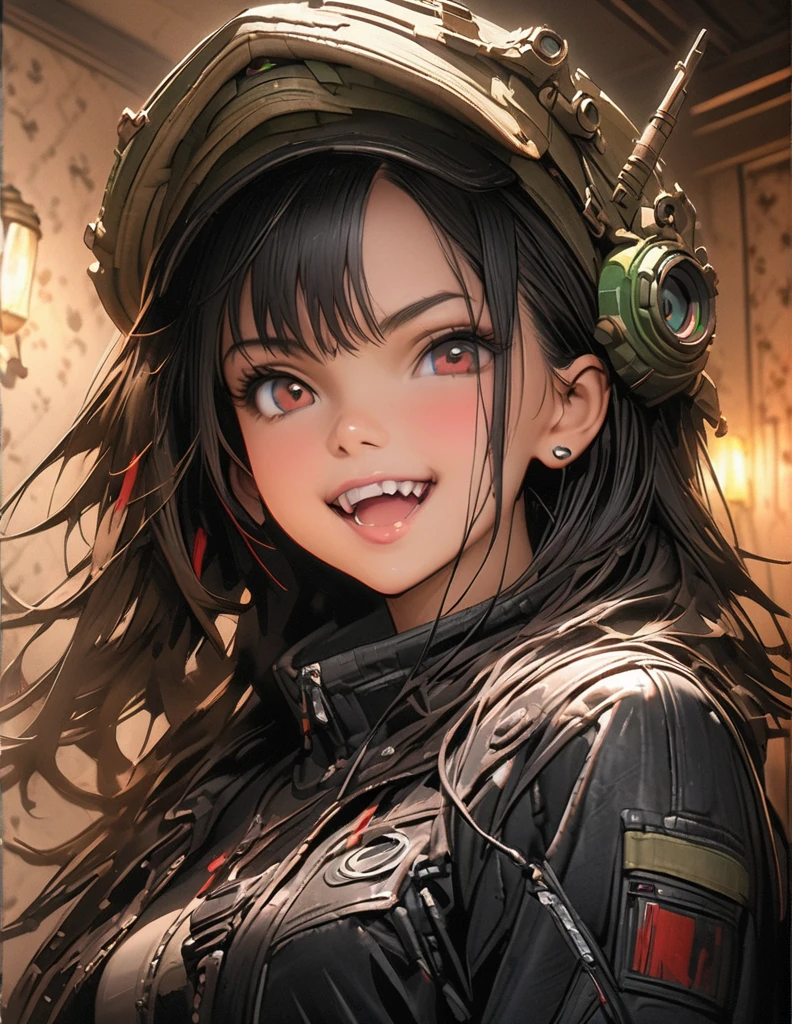 quality(8k wallpaper of extremely detailed CG unit, masterpiece, hight resolution, top-quality, top-quality ,hyper realisitic, digitial painting,increase the resolution,RAW photos,best qualtiy,highly detailed,the wallpaper),BREAK,8K, vampire girl, Techwear, ancient room, candles