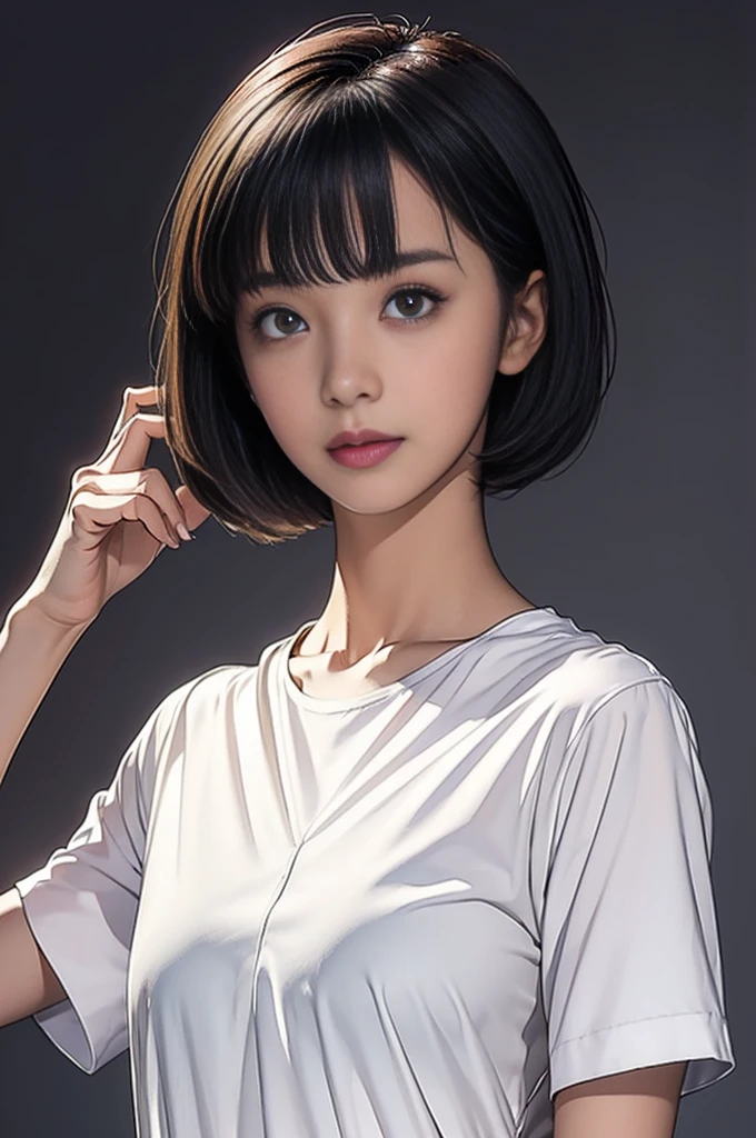 Elizai Kedareal, (masterpiece), 1 Girl, View your viewers, Upper Body, short hair, Black Hair, Iris, White shirt, 27 years old, Medium chest,