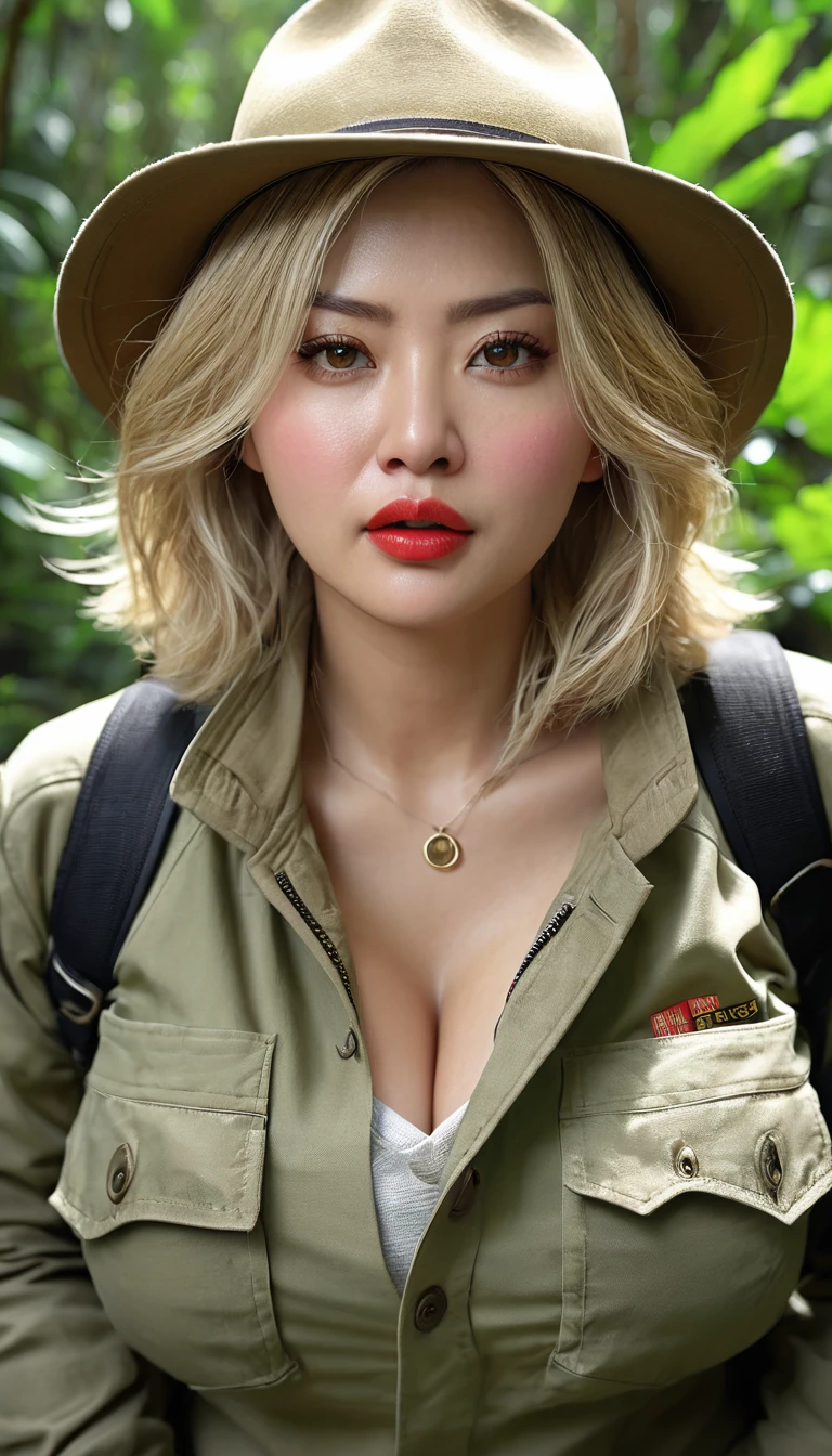 (Hyper Real)、Female Explorer、
Big big 、Beautiful woman High resolution High resolution Realistic short hair blonde、Mature Woman、Middle-aged women、(((Big big boobs)))、(( Big big cleavage))、Fine skin、超High resolution、Realistic、Plump figure、Angry face、中年Beautiful woman、Beautiful expression、 Fine green eyes、blonde、Fluffy long hair、非常に繊細でFine skin、35Explorer woman、(Female Explorer)、(Being in a very deep jungle)、Female Explorer、Big big cleavage、(((Big Ass)))、Bright red lips、(((Wearing a khaki jacket)))、Wearing a brown hat、(((alone)))、