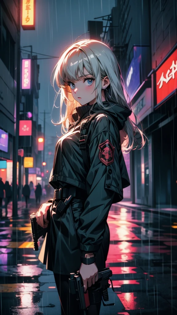Anime girl with a gun in her hand in the rain, from Girls' Frontline, Amazing anime 8k, Anime Style 4k, Best anime 4k konachan wallpaper, Girls' Frontline style, Kantai Collection Style, Girls' Frontline cg, 4k anime wallpaper, 4K Manga Wallpapers, Fine details. Girls' Frontline, Anime Art Wallpapers 8K, anime art wallpaper 4k