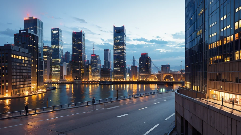 improve image quality and add city to the background