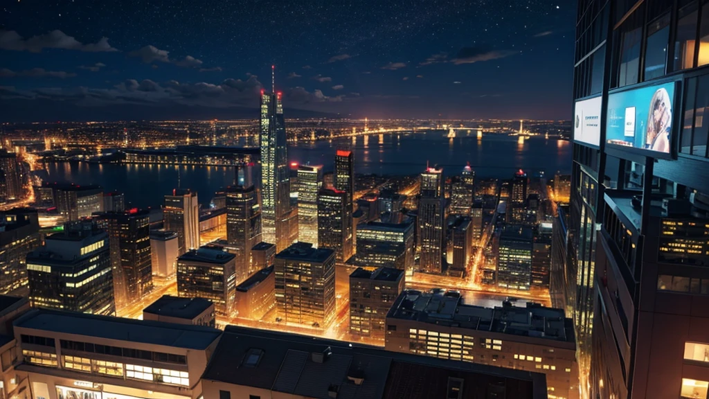 improve image quality and add city to the background