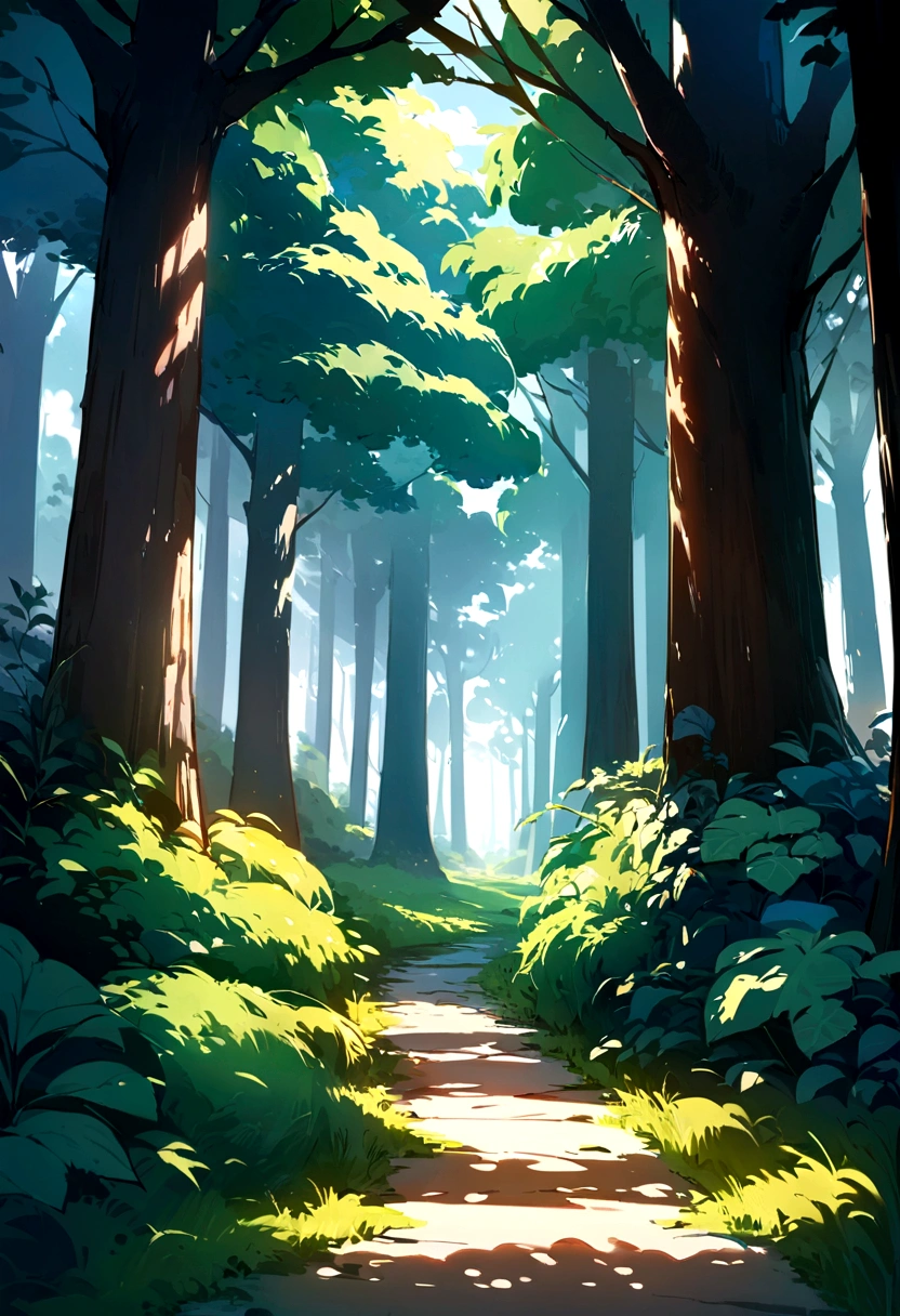(Best Quality,high resolution:1.2),Detailed trail leading to the forest,Lush green landscape,Tall trees and dense foliage,Sunlight casts soft rays through the leaves,serene and peaceful environment,clear blue sky with white fluffy clouds,crunching of leaves underfoot,surrounded by the sounds of nature,Stunning landscape,vivid colors,Paint-like texture and style,Harmonious mix of warm and cold tones,Subtle play of light and shadow.