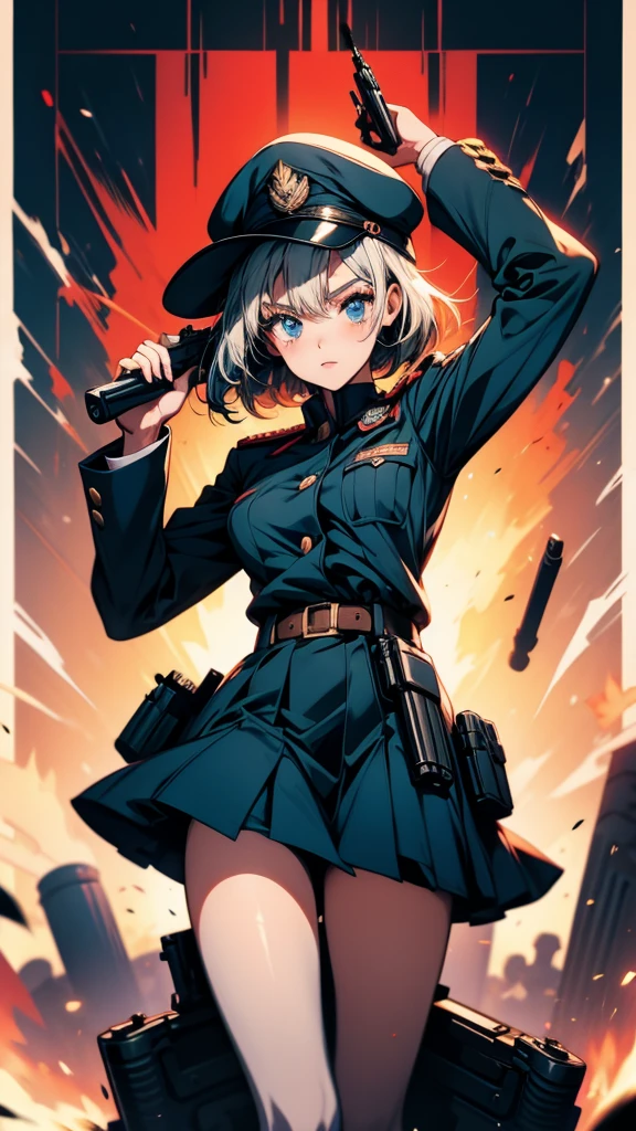 Anime girl in uniform with a gun and a hat, from Girls' Frontline, Girls' Frontline style, Fine details. Girls' Frontline, Girls' Frontline cg, Anime Maid SS Military, Girls' Frontline, board member, Gwaiz, Girls' Frontline universe, 2D Anime Style, From Arknights, Female protagonist 👀 :8, Gap Moe Yandere, Mechanized Soldier Girl