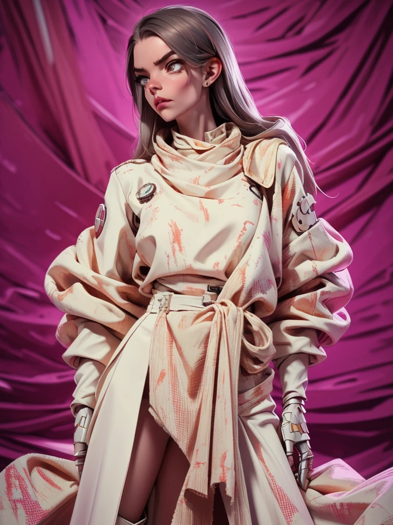 A highly detailed and realistic skull girl,( Anya. Taylor Joy) cyberpunk character, mad max furiosa, one hand robot, cyborg arm, orange hair, dramatic metal heavy rock theme, best quality, 8k, hyperrealistic, photorealistic, extreme detailed painting, studio lighting, vivid colors, dark moody atmosphere, cinematic, dramatic pose, intricate mechanical details, glowing energy effects, intense gritty textures, seamless integration of organic and inorganic elements. Wearing the used clothes of a wastelander. Background: An apocalyptic wasteland. Dusty and depressing.