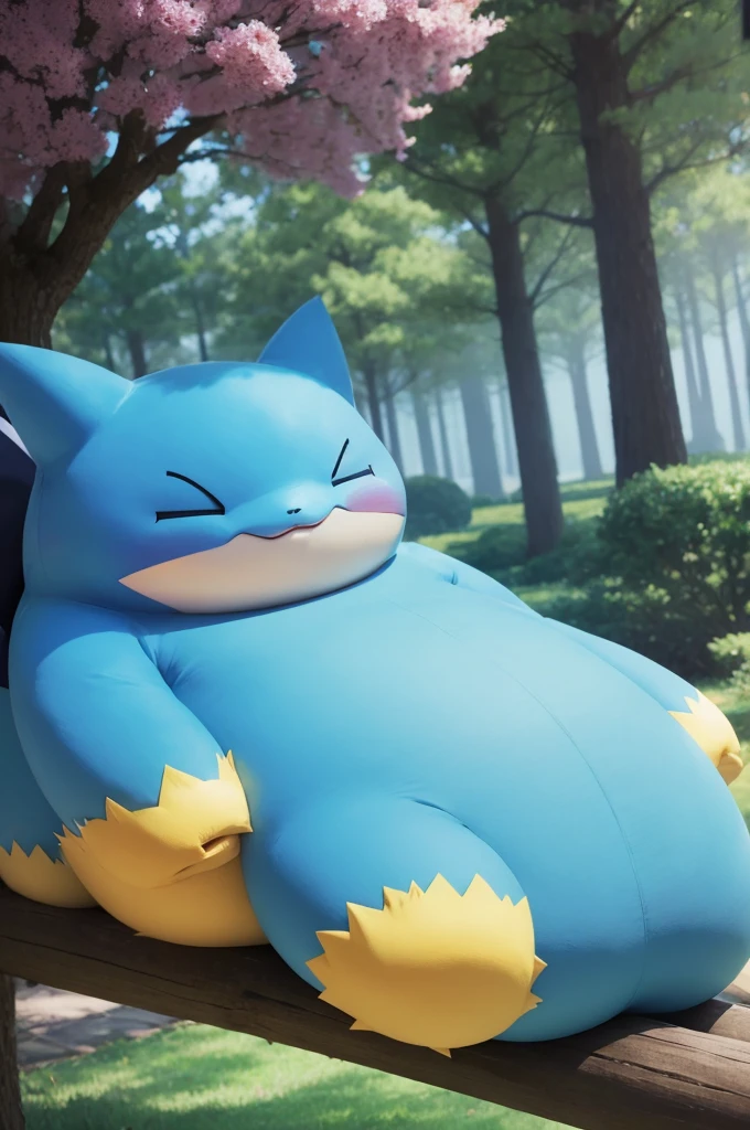 Pokemon snorlax with glasses sleeping under a tree