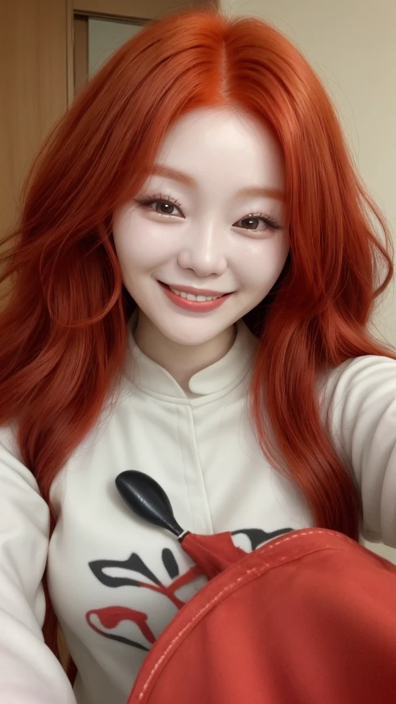 Selfie red haired Korean woman smiling