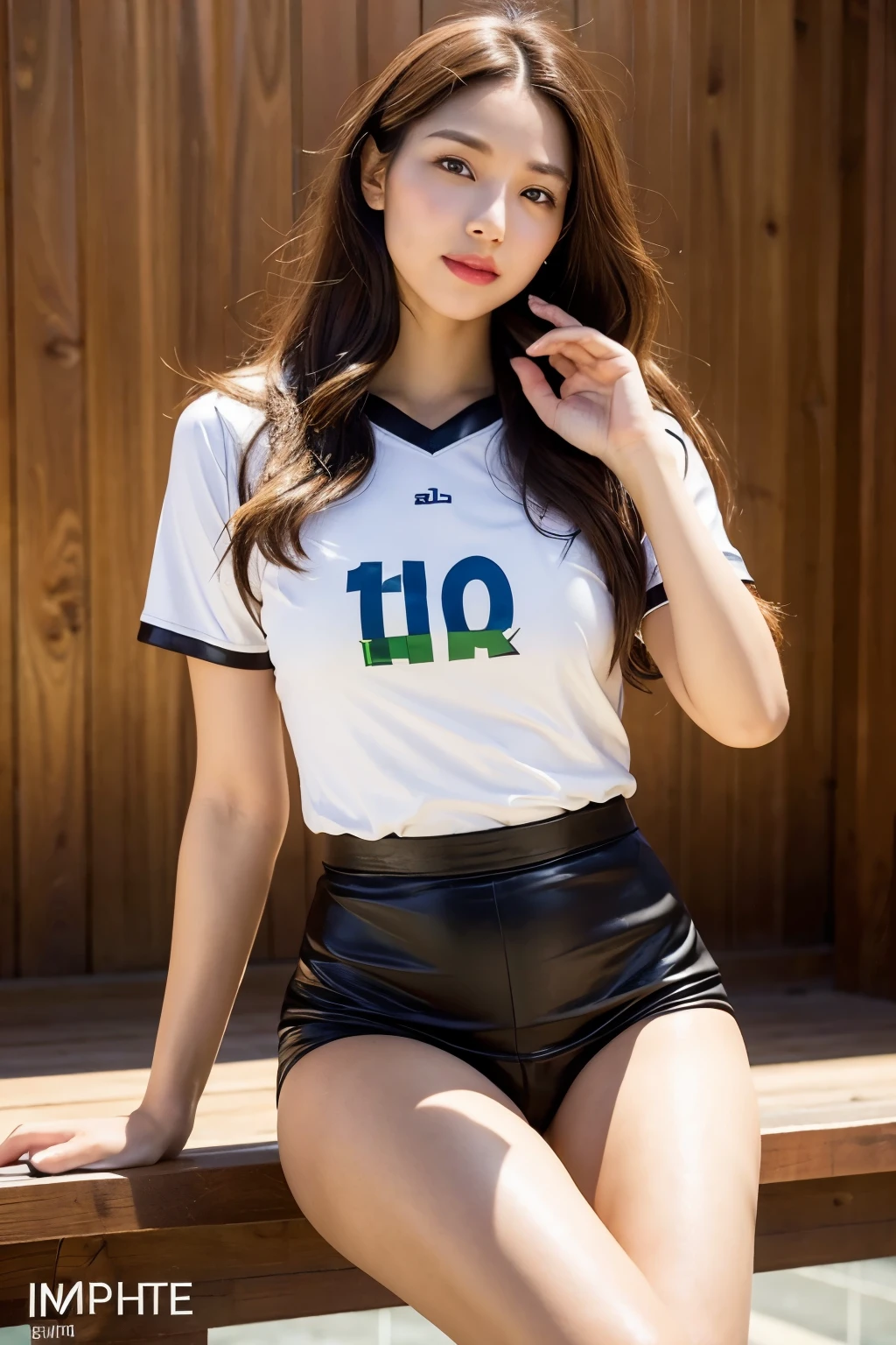 (Photo realism: 1.4), (Surrealism: 1.4), (Practical: 1.3), (soft light: 1.05), (Improved lighting: 0.9), 32k, 1 girl, 20 year old girl, Practical lighting, Backlight, face light, Ray Tracing, (Whitening Light: 1.2), (Image Enhancement: 1.4), ( Top quality leather: 1.4), Narrow your eyes, delicate face, Narrow your eyes, (Body lines, mood boost: 1.1), Breasts that are too large, Large target, (Improve skin quality and beauty: 1.1),volleyball uniform:1.4, indoor_volleyball_court_background:1.4, Thighs Thighs Thighs Thighs, protrude , crotch